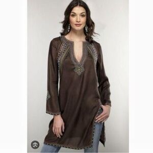 Coldwater Creek Brown Ceremonial Embellished Silk Tunic